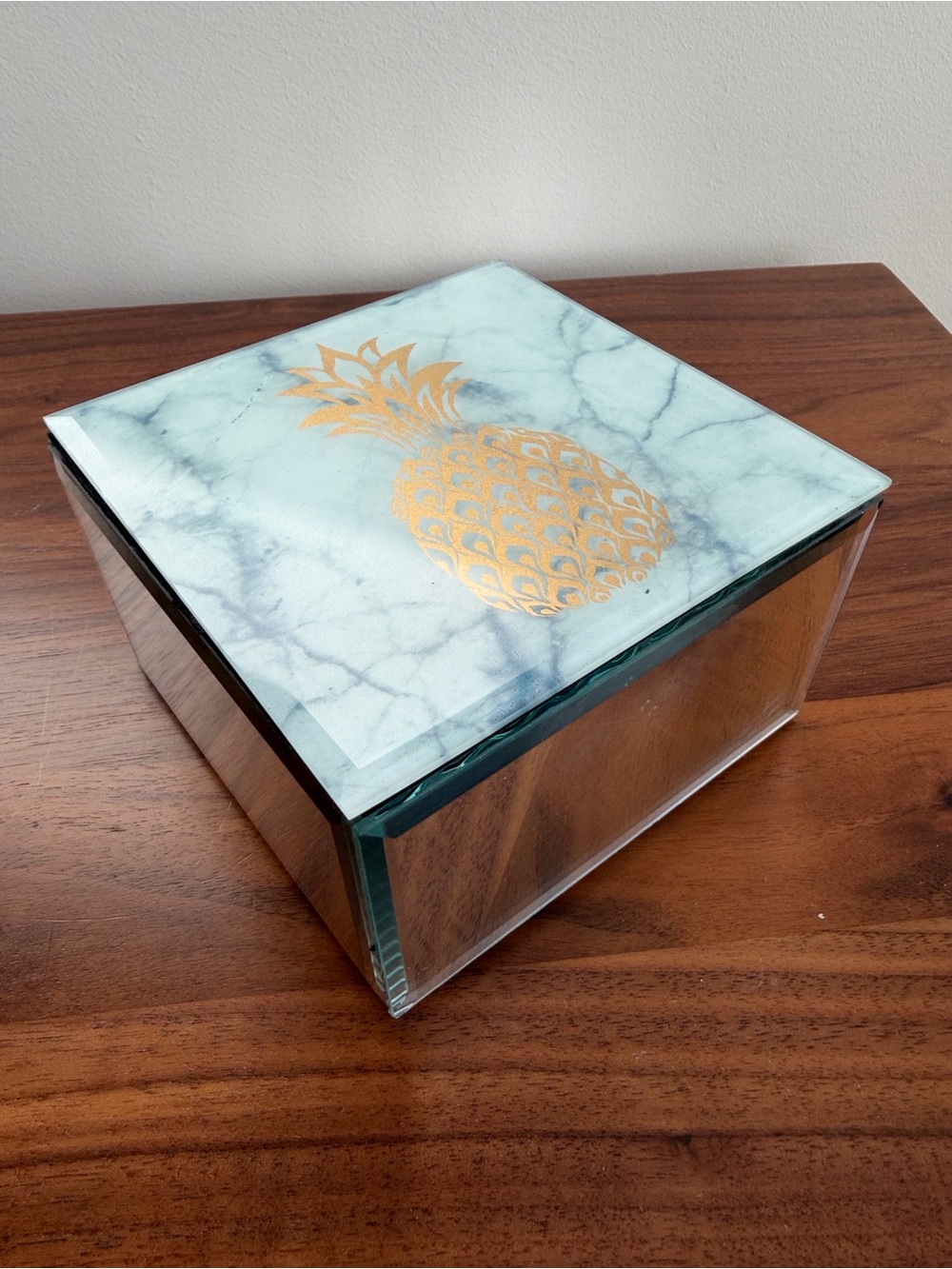 Decorative Mirror Jewelry Accessory Box with Gold Pineapple Marble Lid